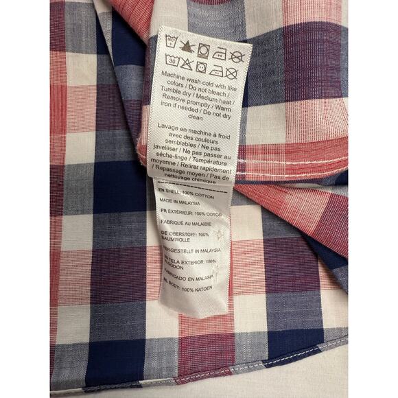 UNTUCKit Button Up Shirt Size LRG Blue Red Plaid Cotton Wrinkle Free Redaelli WF - Picture 10 of 10